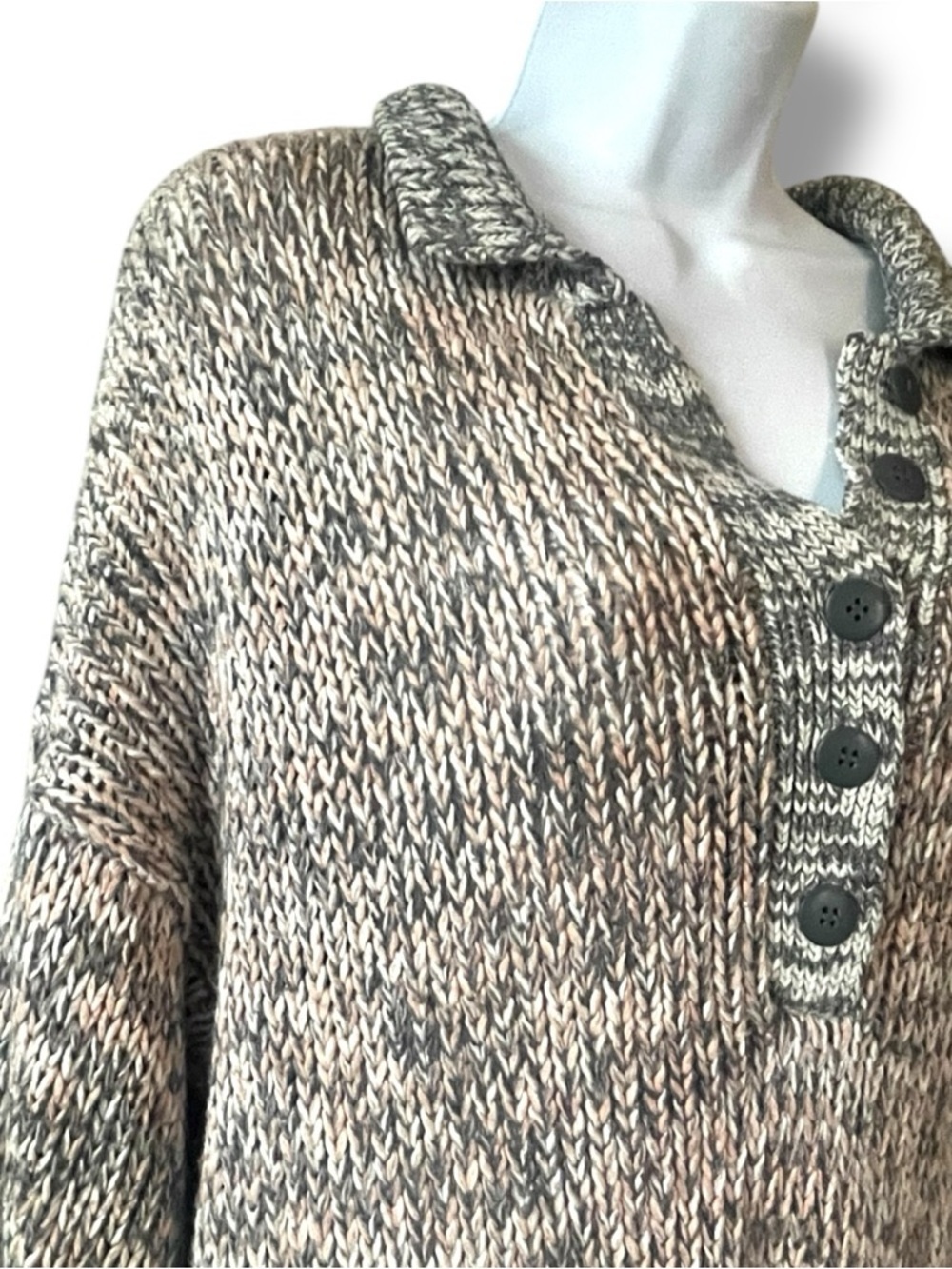 Midnight Blues Chunky Knit Sweater Oversized Cozy Neutral Collared Sweater - Picture 3 of 8